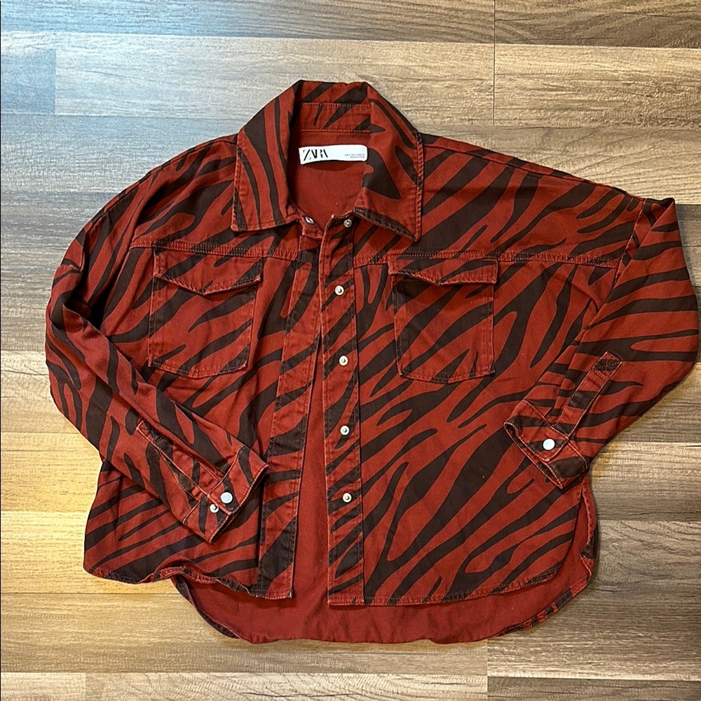 Zara Red and Black Striped Jacket